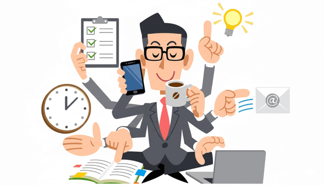 Trabalhador multitarefas ilustrado